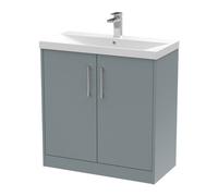 Hudson Reed JNU2305D Juno Modern Bathroom Floor Standing 2-Door Vanity with Thin-Edge Ceramic Basin, 800mm, Matt Coastal Grey