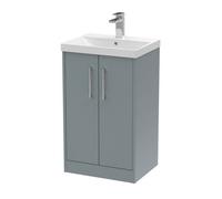 Hudson Reed Juno Floor Standing 2-Door Vanity & Thin-Edge 1 Tap Hole Basin, Timeless Sink Vanity Unit, Coastal Grey