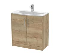 Hudson Reed Juno Floor Standing 2-Door Vanity Unit With Curved 1 Tap Hole Basin In Autumn Oak Textured Woodgrain Finish, 810mm