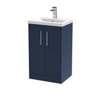 Hudson Reed JNU2901A Juno Modern Bathroom Floor Standing 2 Soft Close Door Vanity Unit and Mid-Edge Basin, 500mm, Midnight Blue