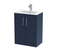 Hudson Reed Juno Floor Standing 2 Door Vanity Unit With Minimalist 1 Tap Hole Basin, Midnight Blue, 600 X 390 mm
