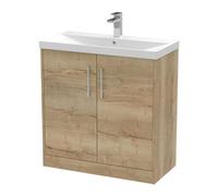 Hudson Reed Juno Floor Standing 2-Door Vanity Unit With Thin-Edge 1 Tap Hole Basin In Autumn Oak Textured Woodgrain Finish, 800mm