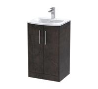 Hudson Reed JNU2601G Juno Modern Bathroom Floor Standing 2 Door Vanity Basin Unit & Curved Ceramic Basin, 500mm, Matt Metallic Slate