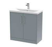 Hudson Reed Juno Floor Standing 2 Soft Close Door Vanity Unit With Mid-Edge 1 Tap Hole Basin In Coastal Grey Finish, 800mm