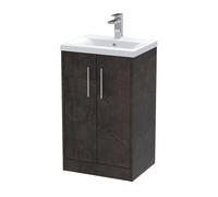 Hudson Reed Juno Floor Standing 2 Soft Close Door Vanity Unit With Mid-Edge 1 Tap Hole Basin In Metallic Slate Finish, 510mm