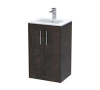Hudson Reed Juno Floor Standing 2 Soft Close Door Vanity Unit With Minimalist 1 Tap Hole Basin In Metallic Slate Finish, 500mm