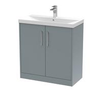 Hudson Reed Juno Floor Standing 2 Soft Close Door Vanity Unit With Thin-Edge 1 Tap Hole Basin In Coastal Grey Finish, 800mm