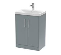 Hudson Reed Juno Floor Standing 2 Soft Close Door Vanity Unit With Thin-Edge 1 Tap Hole Basin In Coastal Grey Finish, 600mm