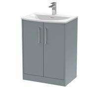 Hudson Reed Juno Matt 2 Door Vanity Unit and Curved Ceramic Basin | Coastal Grey | MDF | 600mm