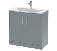 Hudson Reed Juno 800mm Floor Standing 2 Door Vanity & Curved Basin - Coastal Grey