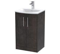 Hudson Reed Juno 500mm Floor Standing 2 Door Vanity & Curved Basin - Metallic Slate, Silver