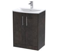 Hudson Reed Juno Matt 2 Door Vanity Unit and Curved Ceramic Basin | Metallic Slate | MDF | 600mm