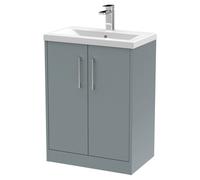 Hudson Reed Juno Matt Floor Standing 2 Door Vanity Unit and Mid Edge Ceramic Basin | Coastal Grey | MDF | 600mm