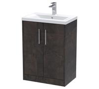 Hudson Reed Juno 600mm Floor Standing 2 Door Vanity & Mid-Edge Basin - Metallic Slate