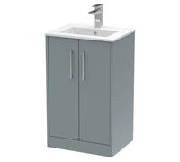 Hudson Reed Juno Matt Floor Standing 2 Door Vanity Unit and Minimalist Ceramic Basin | Coastal Grey | MDF | 500mm