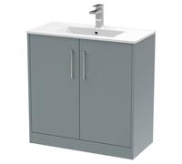 Hudson Reed Juno 800mm Floor Standing 2 Door Vanity & Minimalist Basin - Coastal Grey
