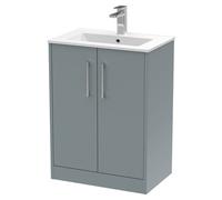 Hudson Reed Juno Matt Floor Standing 2 Door Vanity Unit and Minimalist Ceramic Basin | Coastal Grey | MDF | 600mm