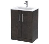 Hudson Reed JNU2603B Juno Modern Bathroom Floor Standing 2 Door Vanity Basin Unit & Minimalist Ceramic Basin, 600mm, Matt Metallic Slate