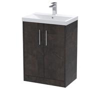 Hudson Reed Juno 600mm Floor Standing 2 Door Vanity & Thin-Edge Basin - Metallic Slate, Grey