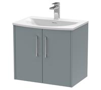 Hudson Reed Juno Matt Wall Hung 2 Door Vanity Unit and Curved Ceramic Basin | Coastal Grey | MDF | 600mm