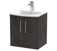 Hudson Reed Juno 500mm Wall Hung 2 Door Vanity & Curved Basin - Metallic Slate