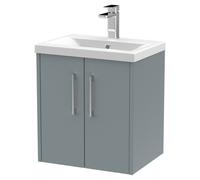 Hudson Reed Juno Matt Wall Hung 2 Door Vanity Unit and Mid Edge Ceramic Basin | Coastal Grey | MDF | 500mm