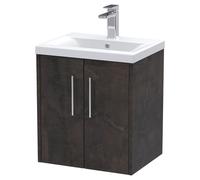 Hudson Reed Juno Matt Wall Hung 2 Door Vanity Unit and Mid Edge Ceramic Basin | Metallic Slate | MDF | 500mm