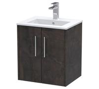 Hudson Reed Juno Matt Wall Hung 2 Door Vanity Unit and Minimalist Ceramic Basin | Metallic Slate | MDF | 500mm