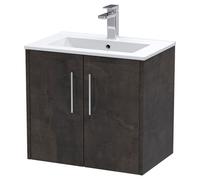 Hudson Reed Juno 600mm Wall Hung 2 Door Vanity & Minimalist Basin - Metallic Slate