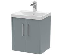Hudson Reed Juno 500mm Wall Hung 2 Door Vanity & Thin-Edge Basin - Coastal Grey, Grey