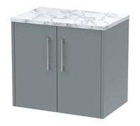 Hudson Reed Juno 600Mm Wall Hung 2-door Vanity & Laminate Worktop - Coastal Grey