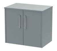 Hudson Reed Juno 600mm Wall Hung 2 Door Vanity & Worktop - Coastal Grey, Grey
