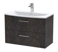 Hudson Reed Juno 800mm Wall Hung 2 Drawer Vanity & Curved Basin - Metallic Slate