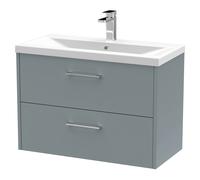 Hudson Reed Juno Matt Wall Hung 2 Drawer Vanity Unit and Mid Edge Ceramic Basin | Coastal Grey | MDF | 800mm