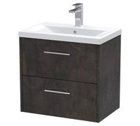 Hudson Reed JNU2624A Juno Modern Bathroom Wall Hung 2 Drawer Vanity Basin Unit & Mid-Edge Ceramic Basin, 600mm, Matt Metallic Slate