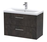 Hudson Reed Juno Matt Wall Hung 2 Drawer Vanity Unit and Mid Edge Ceramic Basin | Metallic Slate | MDF | 800mm