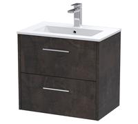 Hudson Reed Juno 600mm Wall Hung 2 Drawer Vanity & Minimalist Basin - Metallic Slate