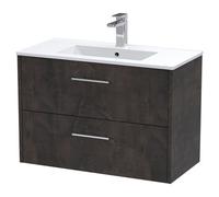 Hudson Reed Juno Matt Wall Hung 2 Drawer Vanity Unit and Minimalist Ceramic Basin | Metallic Slate | MDF | 800mm