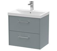 Hudson Reed Juno 600mm Wall Hung 2 Drawer Vanity & Thin-Edge Basin - Coastal Grey, Grey