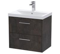 Hudson Reed JNU2624D Juno Modern Bathroom Wall Hung 2 Drawer Vanity Basin Unit & Thin-Edge Ceramic Basin, 600mm, Matt Metallic Slate