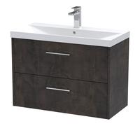Hudson Reed Juno Matt Wall Hung 2 Drawer Vanity Unit and Thin Edge Ceramic Basin | Metallic Slate | MDF | 800mm