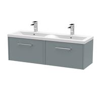 Hudson Reed Juno 1200mm Wall Hung 2 Drawer Vanity & Double Ceramic Basin - Coastal Grey
