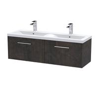 Hudson Reed Juno Matt Wall Hung 2 Drawer Vanity Unit and Twin Ceramic Basins | Metallic Slate | MDF | 1200mm