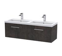 Hudson Reed Juno Matt Wall Hung 2 Drawer Vanity Unit and Twin Polymarble Basins | Metallic Slate | MDF | 1200mm