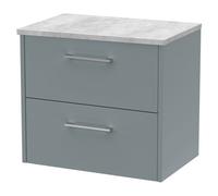 Hudson Reed Juno Matt Wall Hung 2 Drawer Vanity Unit with Bellato Grey Worktop | Coastal Grey | MDF | 600mm