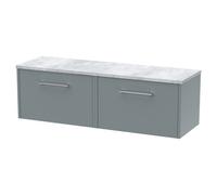 Nuie Hudson Reed Juno Wall Hung 2-Drawer Vanity Unit & Bellato Grey Worktop, Stylish Countertop Basin Unit In Coastal Grey, 1200mm
