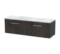 Hudson Reed Juno Matt Wall Hung 2 Drawer Vanity Unit with Bellato Grey Worktop | Metallic Slate | MFC | 1200mm