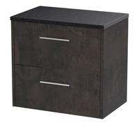 Hudson Reed Juno Matt Wall Hung 2 Drawer Vanity Unit with Black Sparkle Worktop | Metallic Slate | MFC | 600mm