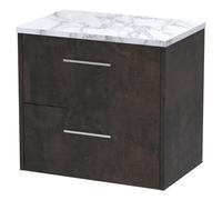 Hudson Reed Juno Wall Hung 2 Drawer Vanity Unit with Matt Carrera Marble Laminate Worktop | Metallic Slate | MFC | 600mm