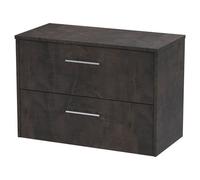 Hudson Reed Juno Wall Hung 2 Drawer Vanity Unit and Worktop | Metallic Slate | MDF | 800mm